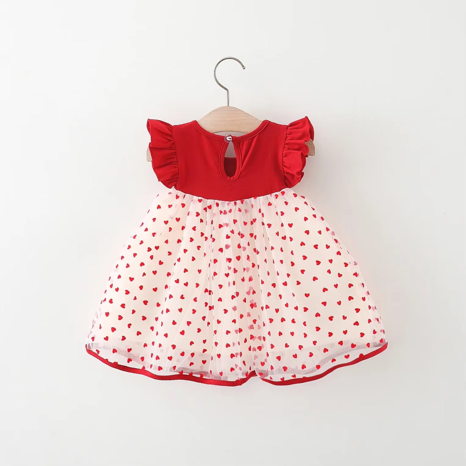 HeartGlow – Red Mesh Tutu Dress with Embroidered Hearts & Bow for Baby Girls